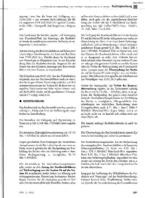 Vorschauseite 3: Zum Verbot der Kameraüberwachung in einem Kriseninterventionsraum während der Nachtzeit