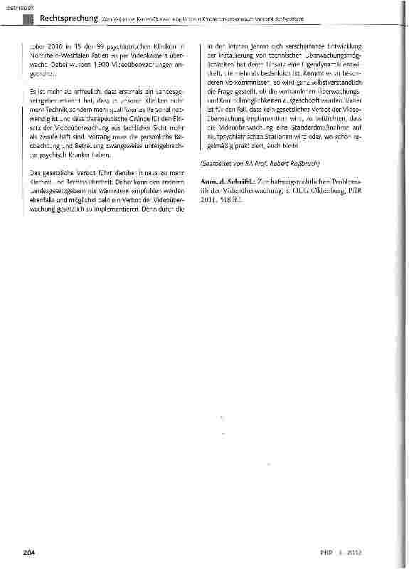 Vorschauseite 6: Zum Verbot der Kameraüberwachung in einem Kriseninterventionsraum während der Nachtzeit