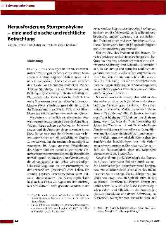 Vorschauseite 1: Herausforderung Sturzprophylaxe - eine medizinische und rechtliche Betrachtung