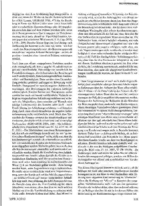 Vorschauseite 6: Werbung für Medizinprodukte mit Kundenäußerungen im Bewertungsportal§§ 3,4 Nr. ii, 5 Abs. 1 S. 2 Nr. 3, 8 UWG, § 11 Abs. 1 S. 1 Nr. 11 HWG