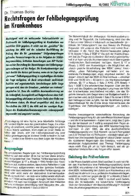 Vorschauseite 1: Rechtsfragen der Fehlbelegungsprüfung im Krankenhaus
