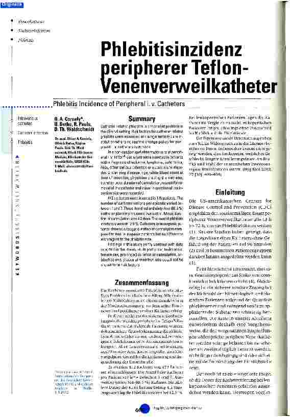 Vorschauseite 1: Phlebitisinzidenz peripherer Teflon-Venenverweilkatheter