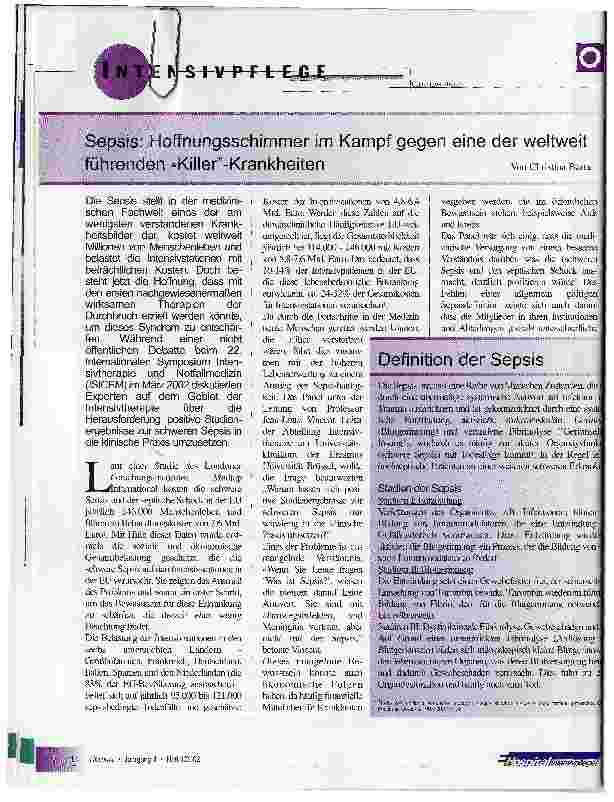 Vorschauseite 1: Sepsis: Hoffnungsschimmer im Kampf gegen eine der weltweit führenden Killer-Krankheiten