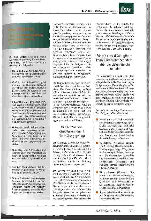 Vorschauseite 2: Eine gute Kaufentscheidung setzt eine gründliche Prüfung mit System voraus Due Diligence bei Krankenhäusern