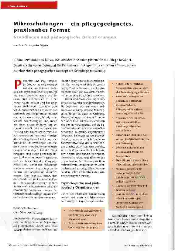 Vorschauseite 1: MikroSchulungen — ein pflegegeeignetes, praxisnahes Format Grundlagen und pädaqoqische Orientierunqen