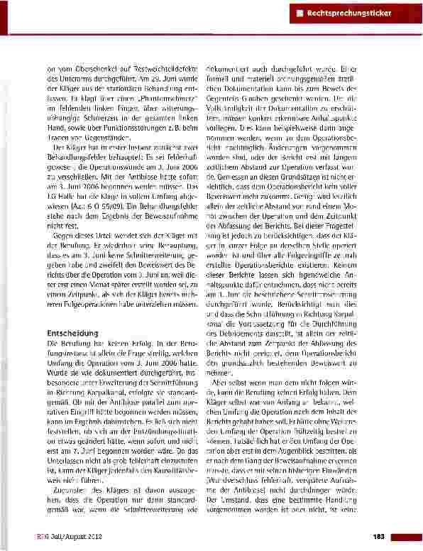 Vorschauseite 2: Beweiswert eines Berichtes über eine operative Wundrevision OLG Naumburg vom 15.11.2011 (1 U 31/11)