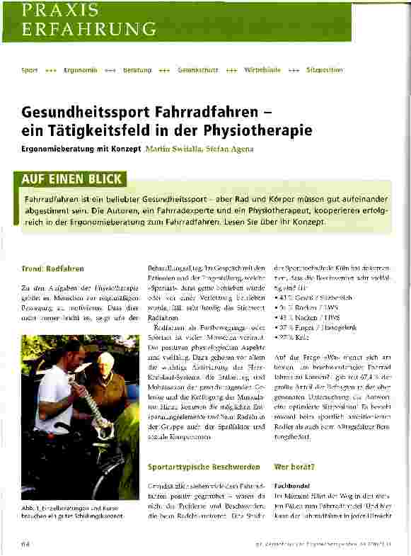 Vorschauseite 1: Gesundheitssport Fahrradfahren - ein Tätigkeitsfeld in der Physiotherapie