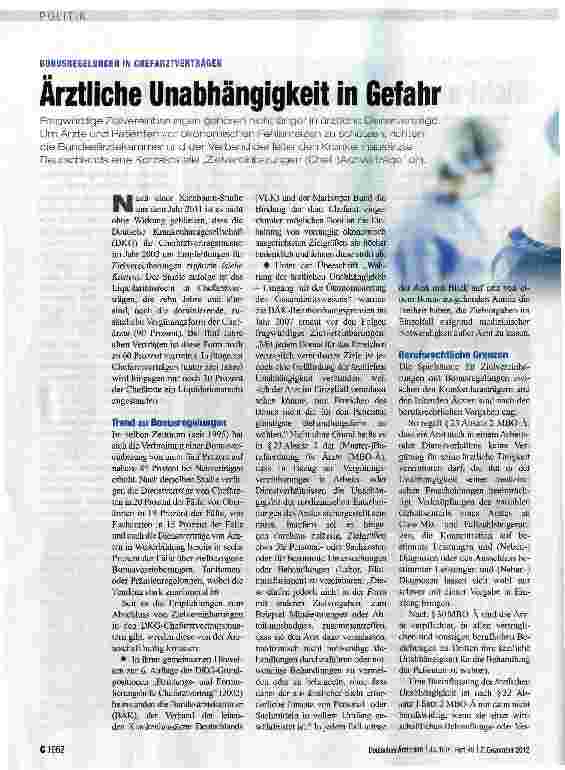 Vorschauseite 1: Ärztliche Unabhängigkeit in Gefahr