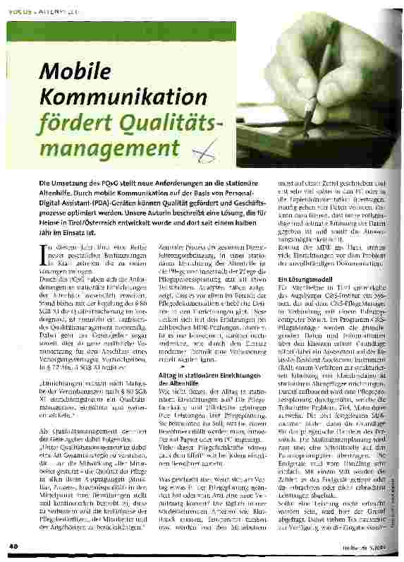 Vorschauseite 1: Mobile Kommunikation fördert Qualitätsmanagement