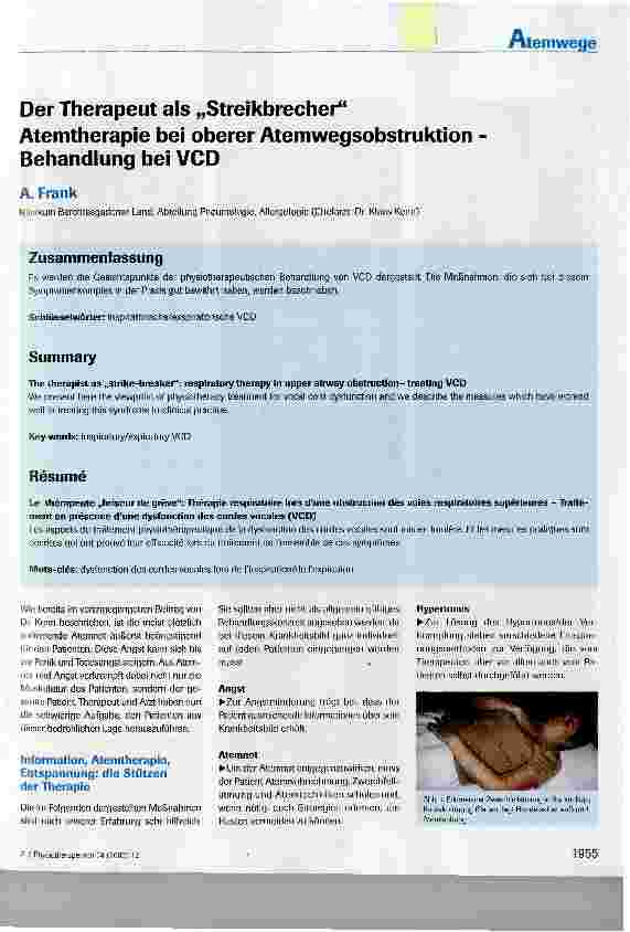 Vorschauseite 1: Der Therapeut als StreikbrecherAtemtherapie bei oberer Atemwegsobstruktion -Behandlung bei VCD