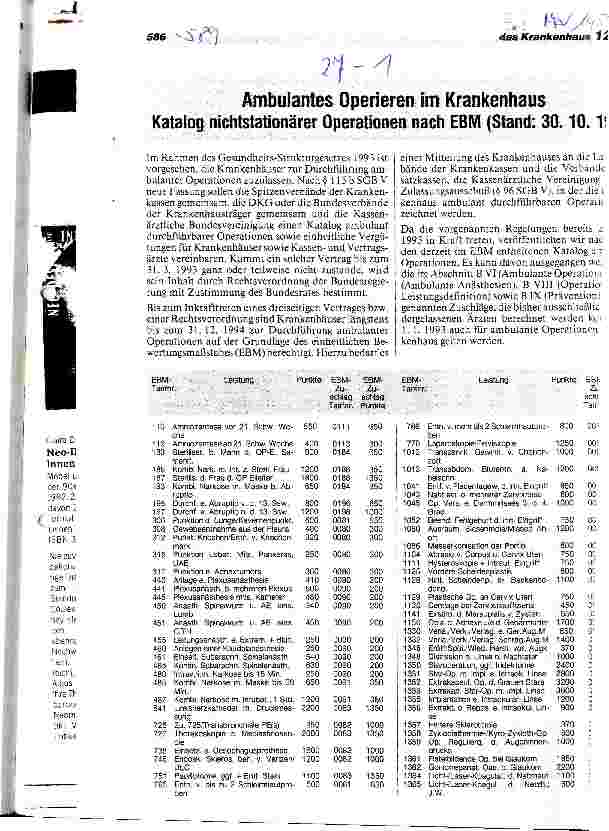Vorschauseite 1: Ambulantes Operieren im Krankenhaus - Katalog nichtstationärer Operationen nach EBM (Stand: 30. 10. 1992