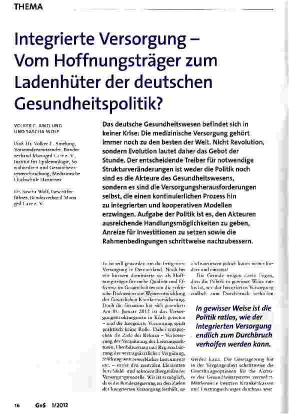 Vorschauseite 1: Integrierte Versorgung -Vom Hoffnungsträger zum Ladenhüter der deutschen Gesundheitspolitik?