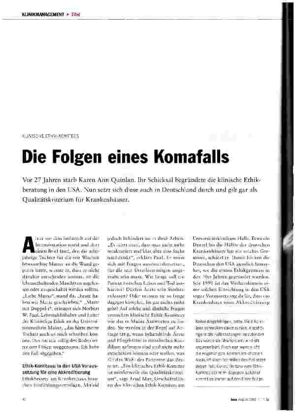 Vorschauseite 1: Die Folgen eines Komafalls