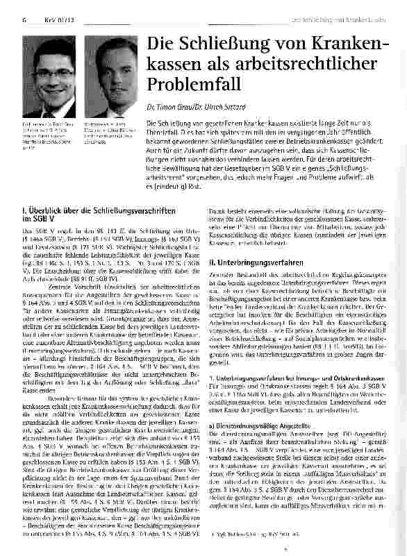 Vorschauseite 1: Die Schließung von Kranken kassen als arbeitsrechtlicher Problemfall