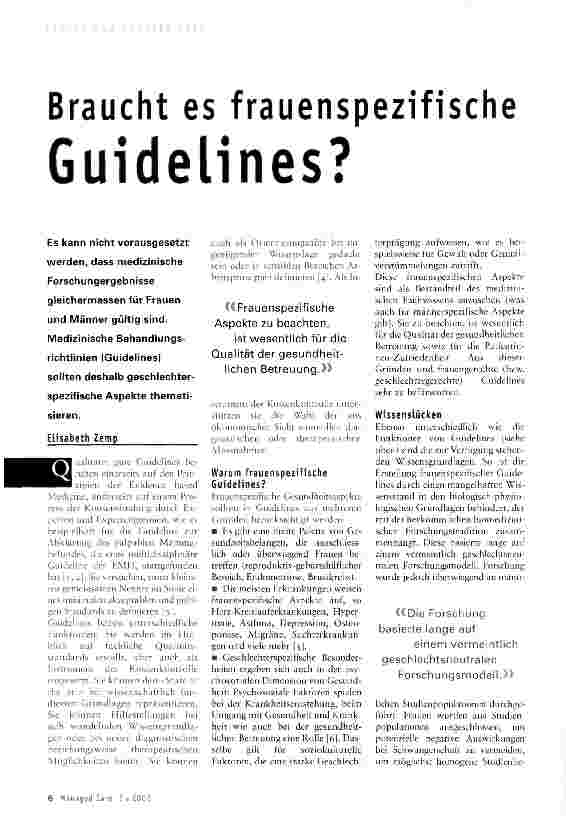 Vorschauseite 1: Braucht es frauenspezifische Guidelines?