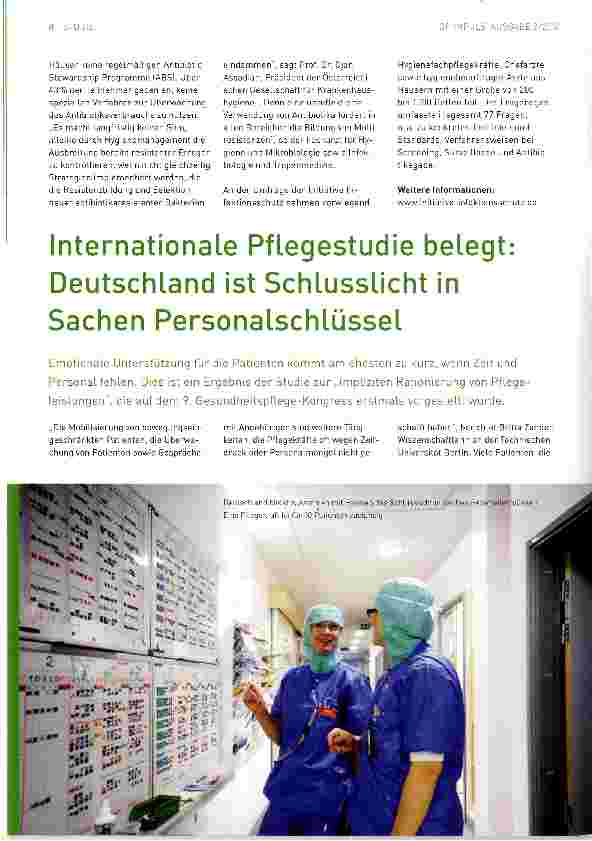 Vorschauseite 1: Internationale Pflegestudie belegt: Deutschland ist Schlusslicht in Sachen Personalschlüssel