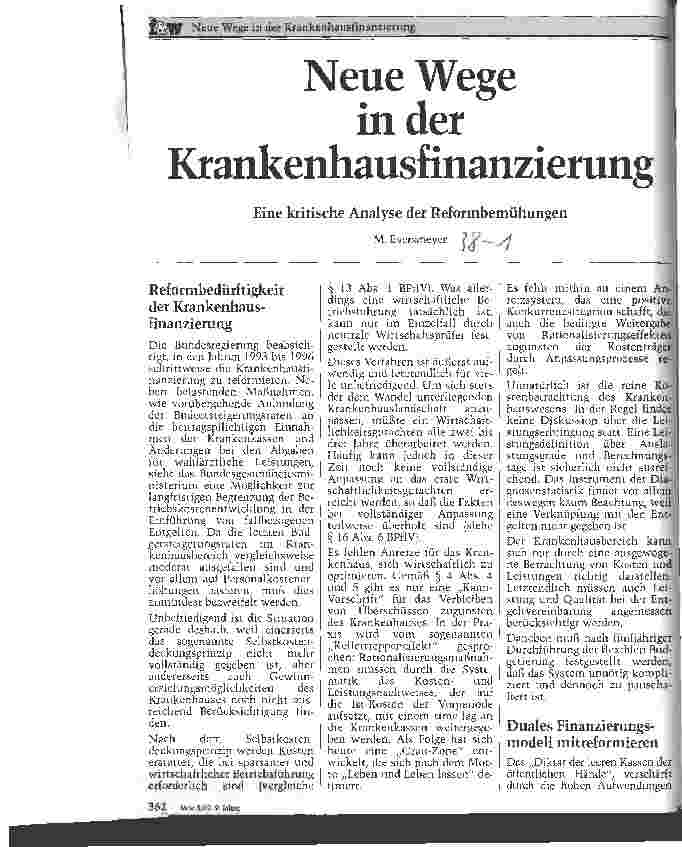 Vorschauseite 1: Neue Wege in der Krankenhausfinanzierung Eine kritische Analyse der Reformbemühungen