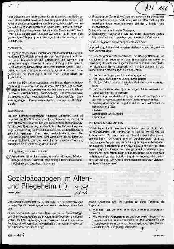 Vorschauseite 1: Sozialpädagogen im Altenund Pflegeheim (II) Leserbrief