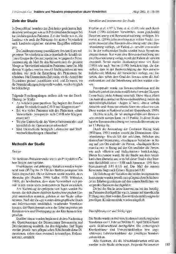 Vorschauseite 3: Inzidenz und Prävalenz postoperativer akuter Verwirrtheit kardiochirurgischer Patienten nach Bypassoperationen sowie Herzklappenersatz