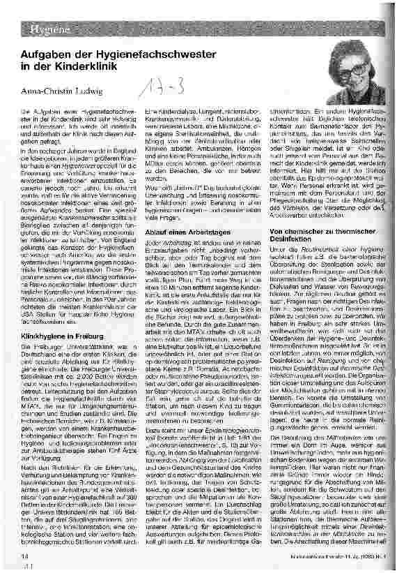 Vorschauseite 1: Aufgaben der Hygienefachschwester in der Kinderklinik