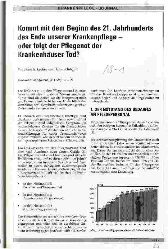 Vorschauseite 1: Kommt mit dem Beginn des 21. Jahrhunderts das Ende unserer Krankenpflege - oder folgt der Pflegenot der Krankenhäuser Tod?