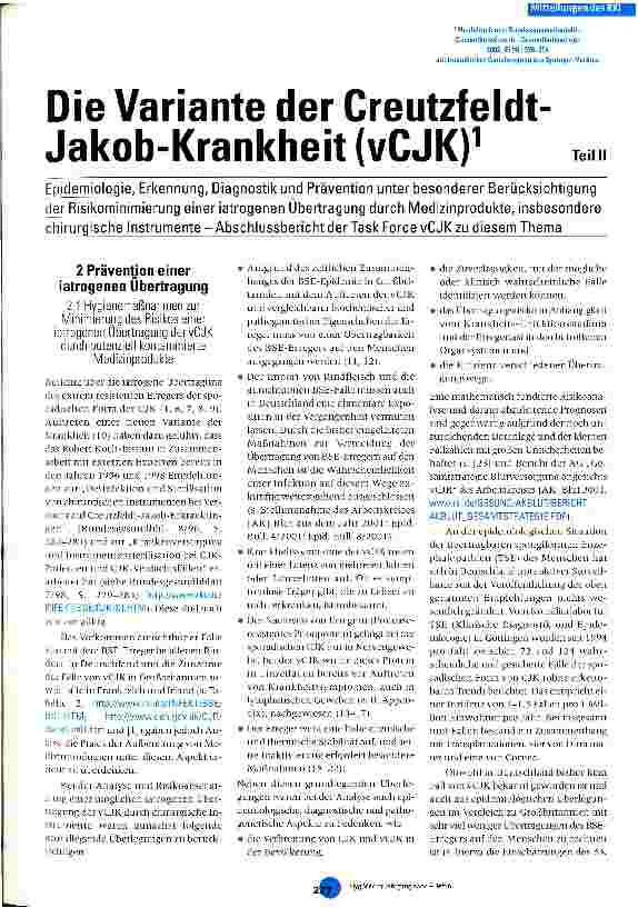 Vorschauseite 1: Die Variante der Creutzfeldt-Jakob-Krankheit (vCJK) - Teil II