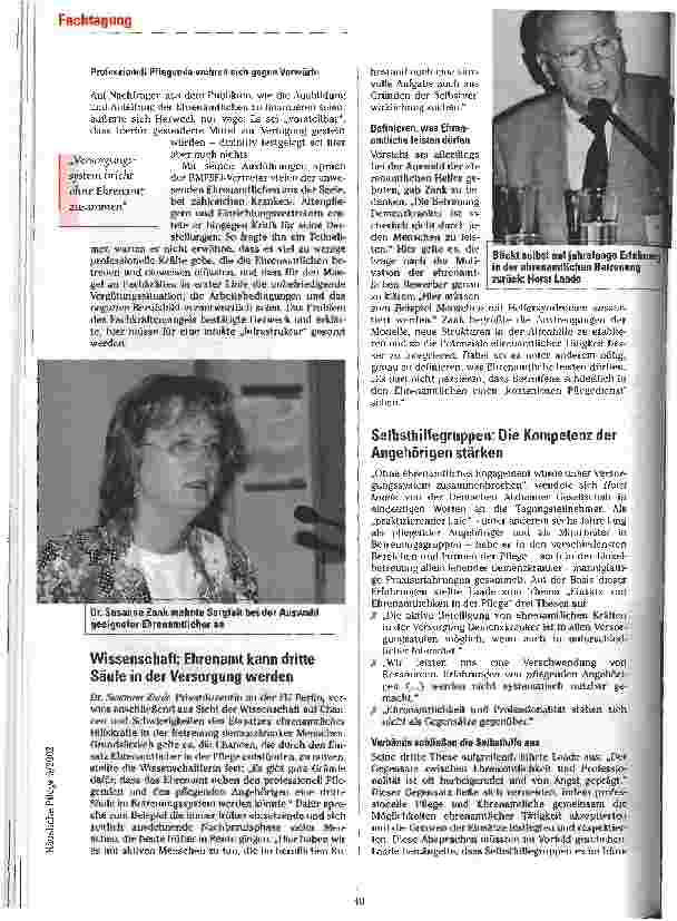 Vorschauseite 3: Die Pflege der Profis ergänzen Möglichkeiten und Grenzen, ehrenamtliche und professionelle Pflege zu vernetzen