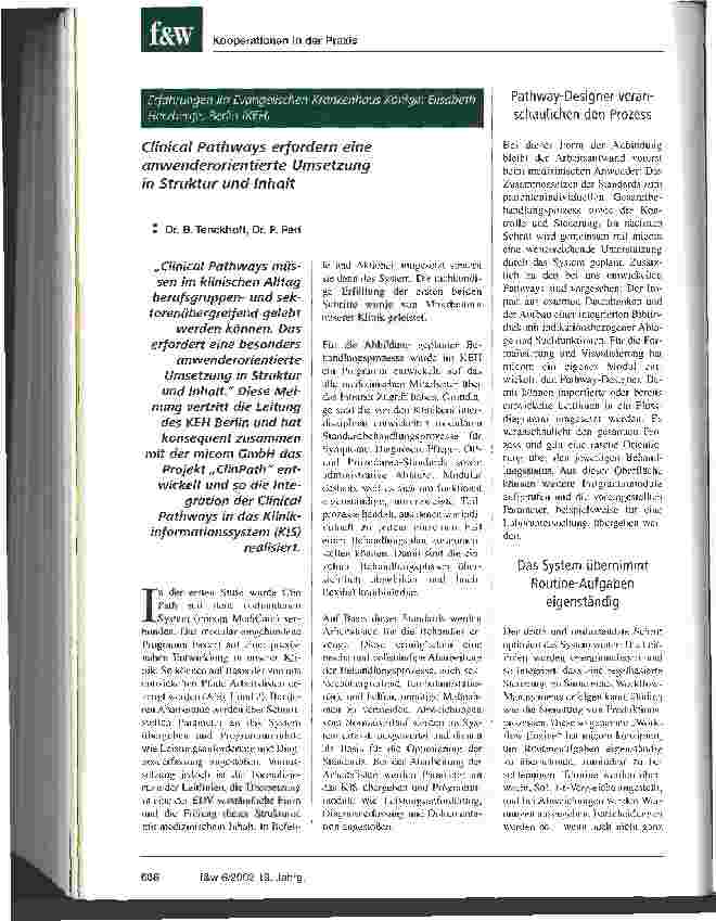 Vorschauseite 1: Clinical Pathways erfordern eine anwenderorientierte Umsetzung in Struktur und Inhalt