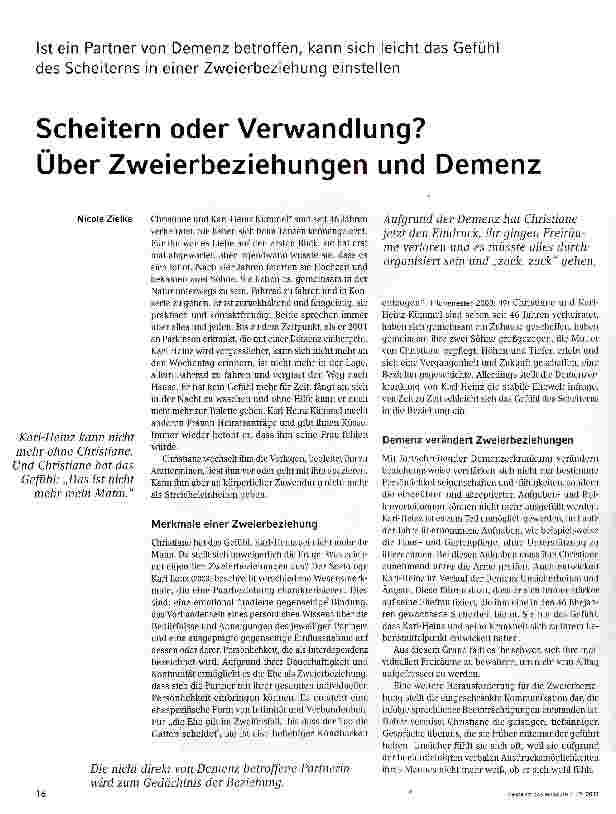 Vorschauseite 1: Scheitern oder Verwandlung? Über Zweierbeziehungen und Demenz