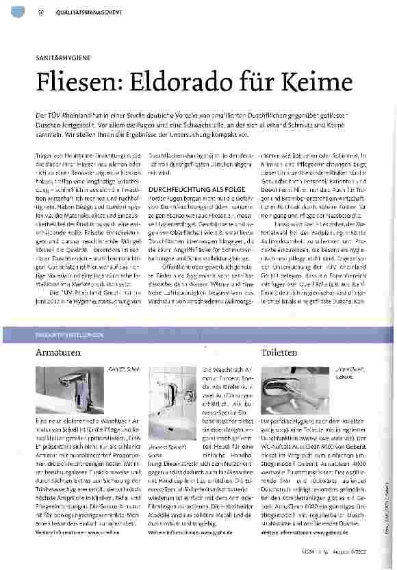 Vorschauseite 1: SANITARHYGIENEFliesen: Eldorado für Keime