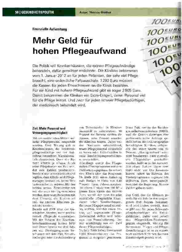 Vorschauseite 1: Mehr Geld für hohen Pflegeaufwand