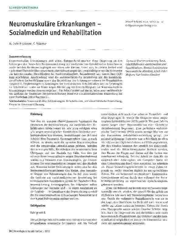 Vorschauseite 1: Neuromuskuläre Erkrankungen -Sozialmedizin und Rehabilitation