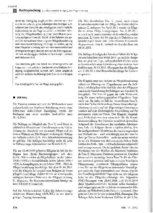 Vorschauseite 2: Zur außerordentlichen Kündigung einer Pflegedienstleitung