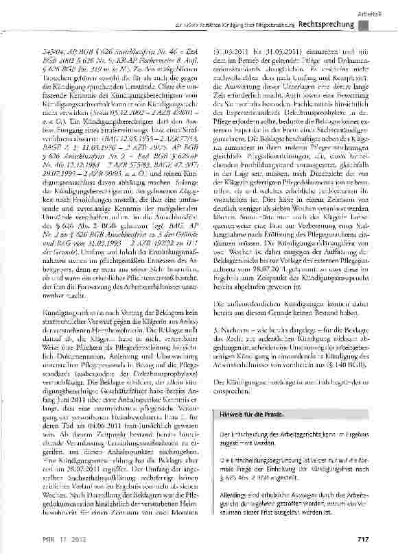 Vorschauseite 5: Zur außerordentlichen Kündigung einer Pflegedienstleitung