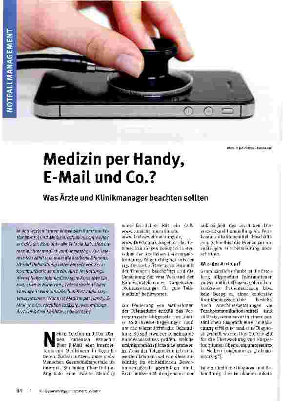 Vorschauseite 1: Medizin per Handy, E-Mail und Co.?