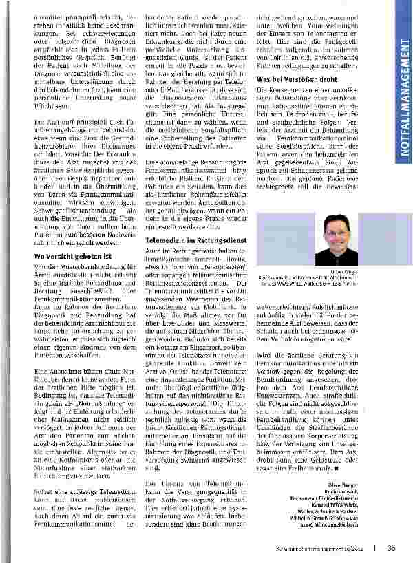 Vorschauseite 2: Medizin per Handy, E-Mail und Co.?