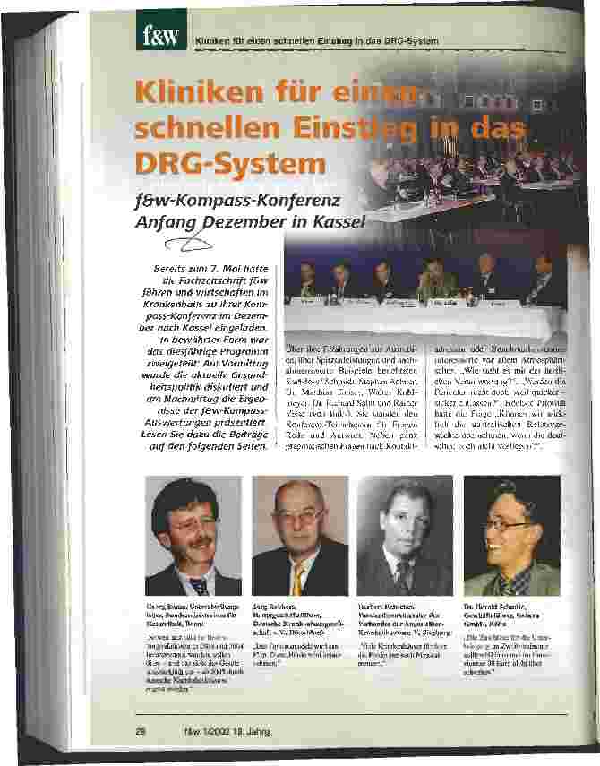 Vorschauseite 1: Kliniken für einen schnellen Einstieg in das DRG-System f&w-Kompass-Konferenz Anfang Dezember in Kassel