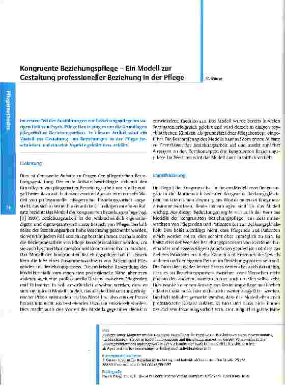 Vorschauseite 1: Kongruente Beziehungspflege Ein Modell zur Gestaltung professioneller Beziehung in der Pflege