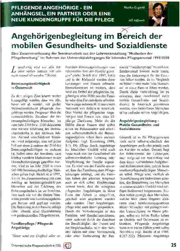 Vorschauseite 1: Angehörigenbegleitung im Bereich der mobilen Gesundheitsund Sozialdienste