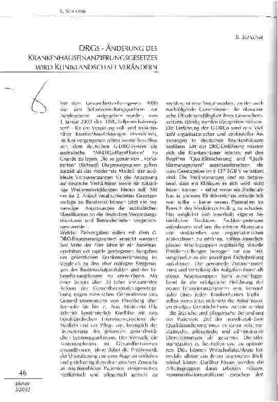 Vorschauseite 1: DRGs - Änderung des Krankenhausfinanzierungsgesetzes wird Kliniklandschaft verändern