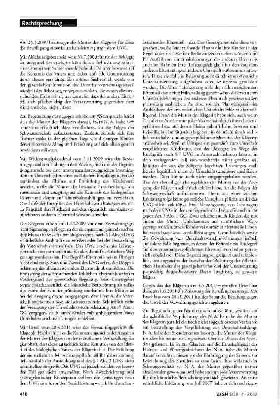Vorschauseite 2: Kein Anspruch auf Unterhaltsvorschussleistungen bei anonymer künstlicher Befruchtung