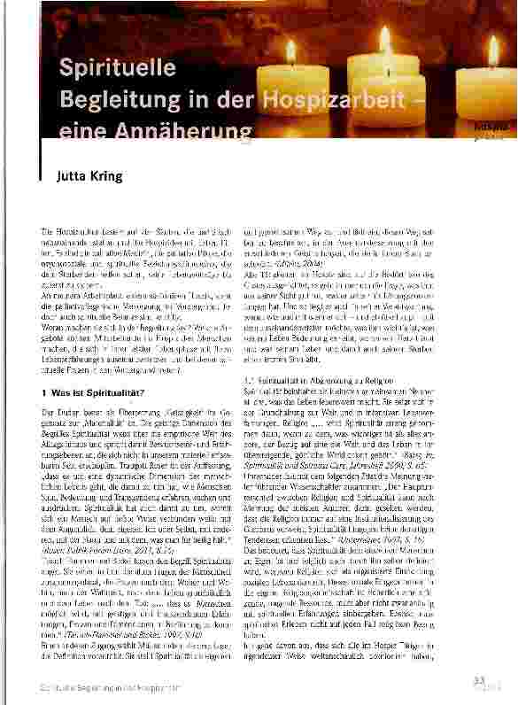 Vorschauseite 1: Spirituelle Begleitung in der Hospizarbeit - eine Annäherung
