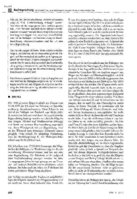 Vorschauseite 2: Zur (Wieder-)Erteilung der Berufsbezeichnung alten Rechts als »Krankenschwester«