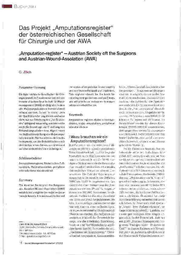 Vorschauseite 1: Das Projekt „Amputationsregister der österreichischen Gesellschaft für Chirurgie und der AWA