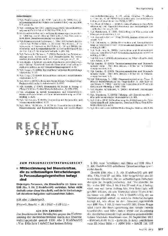 Vorschauseite 1: Mitbestimmung bei Dienstkräften, die zu selbständigen Entscheidungen in Personalangelegenheiten befugt sind