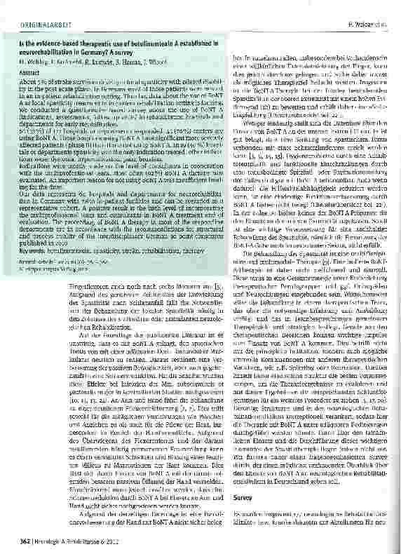 Vorschauseite 2: Ist der evidenzbasierte Behandlungseinsatz von Botulinumneurotoxin A in der neurologischen Rehabilitation in Deutschland etabliert? Ein Survey