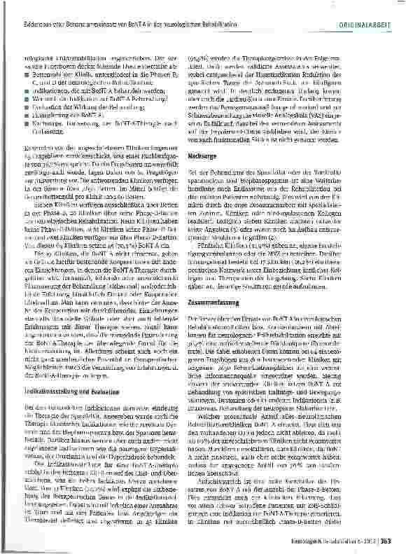 Vorschauseite 3: Ist der evidenzbasierte Behandlungseinsatz von Botulinumneurotoxin A in der neurologischen Rehabilitation in Deutschland etabliert? Ein Survey