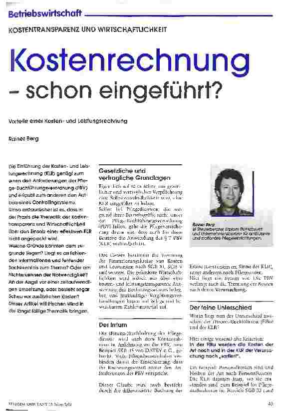 Vorschauseite 1: Kostenrechnung - schon eingeführt?