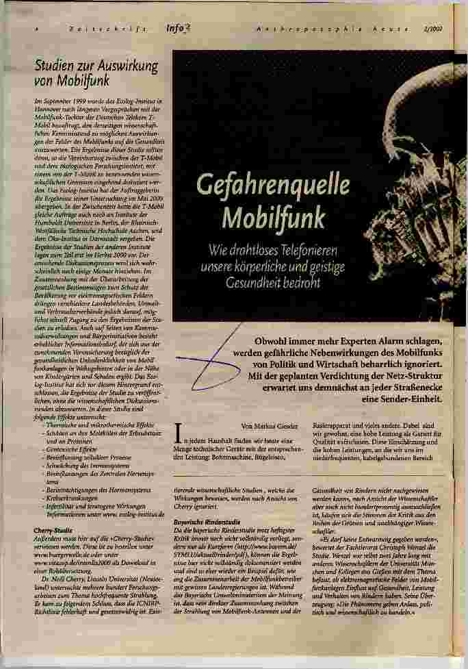 Vorschauseite 1: Gefahrenquelle Mobilfunk Wie drahtloses Telefonieren unsere körperliche und geistige Gesundheit bedroht