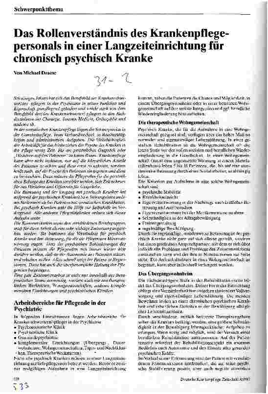 Vorschauseite 1: Das Rollenverständnis des Krankenpflegepersonals in einer Langzeiteinrichtung für chronisch psychisch Kranke
